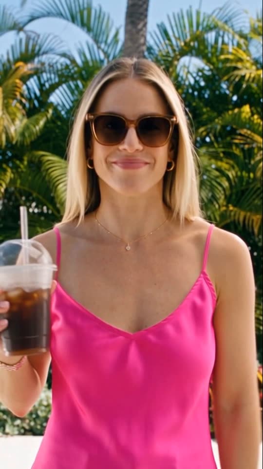 Still of a woman pointing, captioned Link in bio